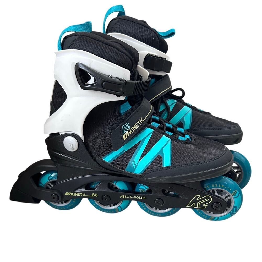 K2 Kinetic 80 Women's Inline Skates Black Blue Size 8.5 US Fitness Recreation